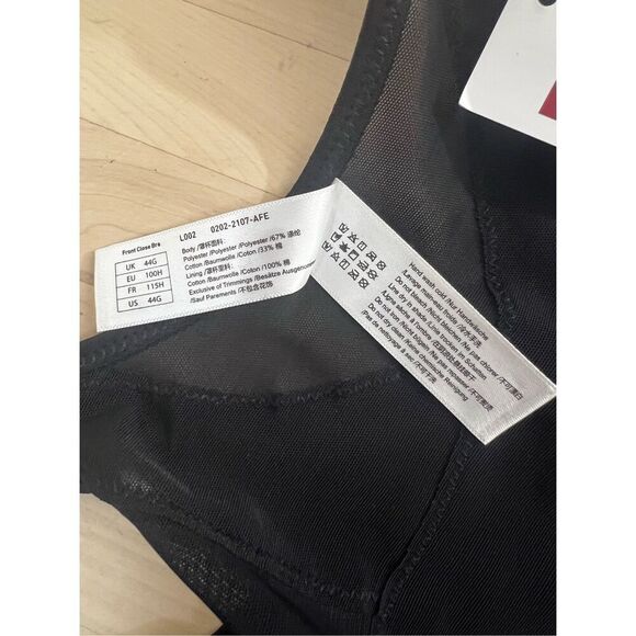 Laudine Hook Eye Front Close Wireless Bra Plus Size 44G Black Back Support - Picture 10 of 12